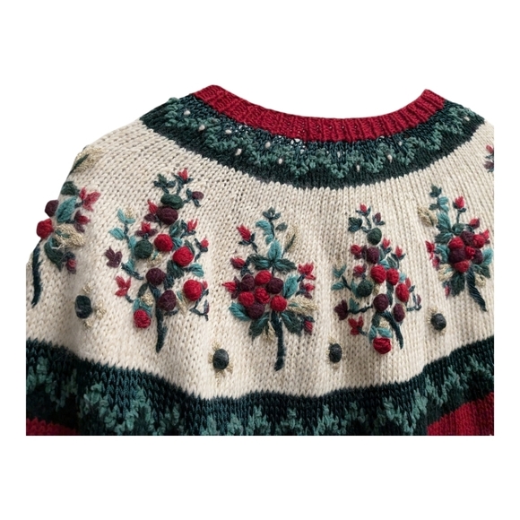 Cardigan holiday sweater knit Embroidered red green Christmas 90s - Picture 7 of 8